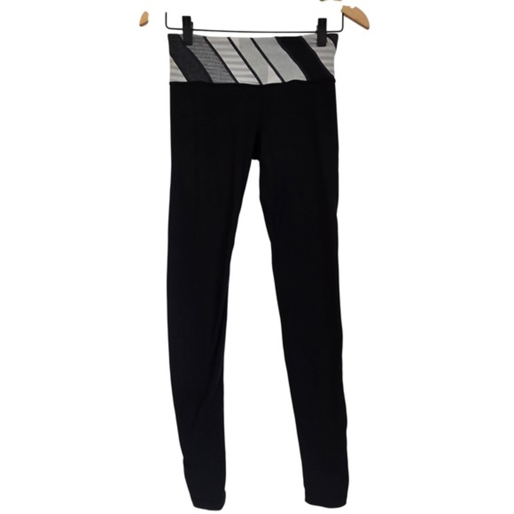 Lululemon Align Black Fold Over Waistband Striped Athletic Leggings Size 4‎